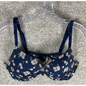 Victoria's Secret Daisy Print Push Up Bra Navy‎ Blue Women's Size 34C 406471QCN